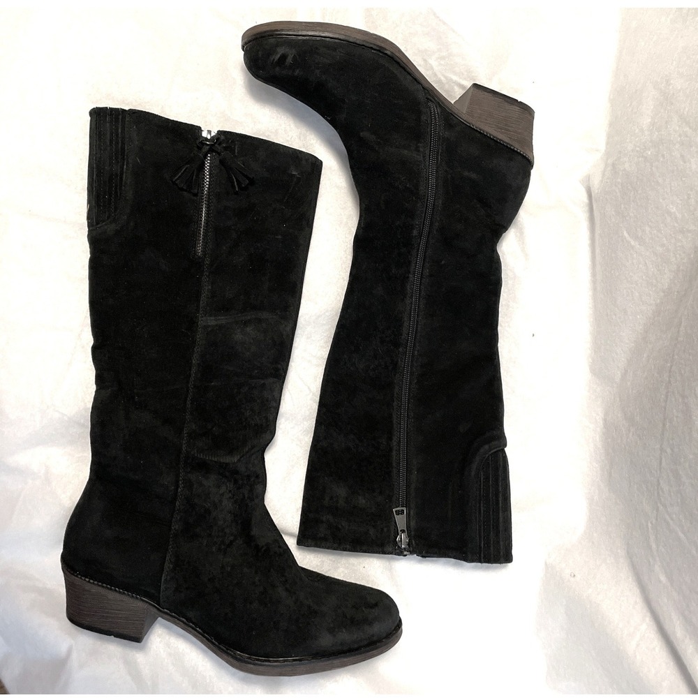 Propet Women Black Suede Tall Boots WFX215S Scotchgard Leather Knee High 9.5 M